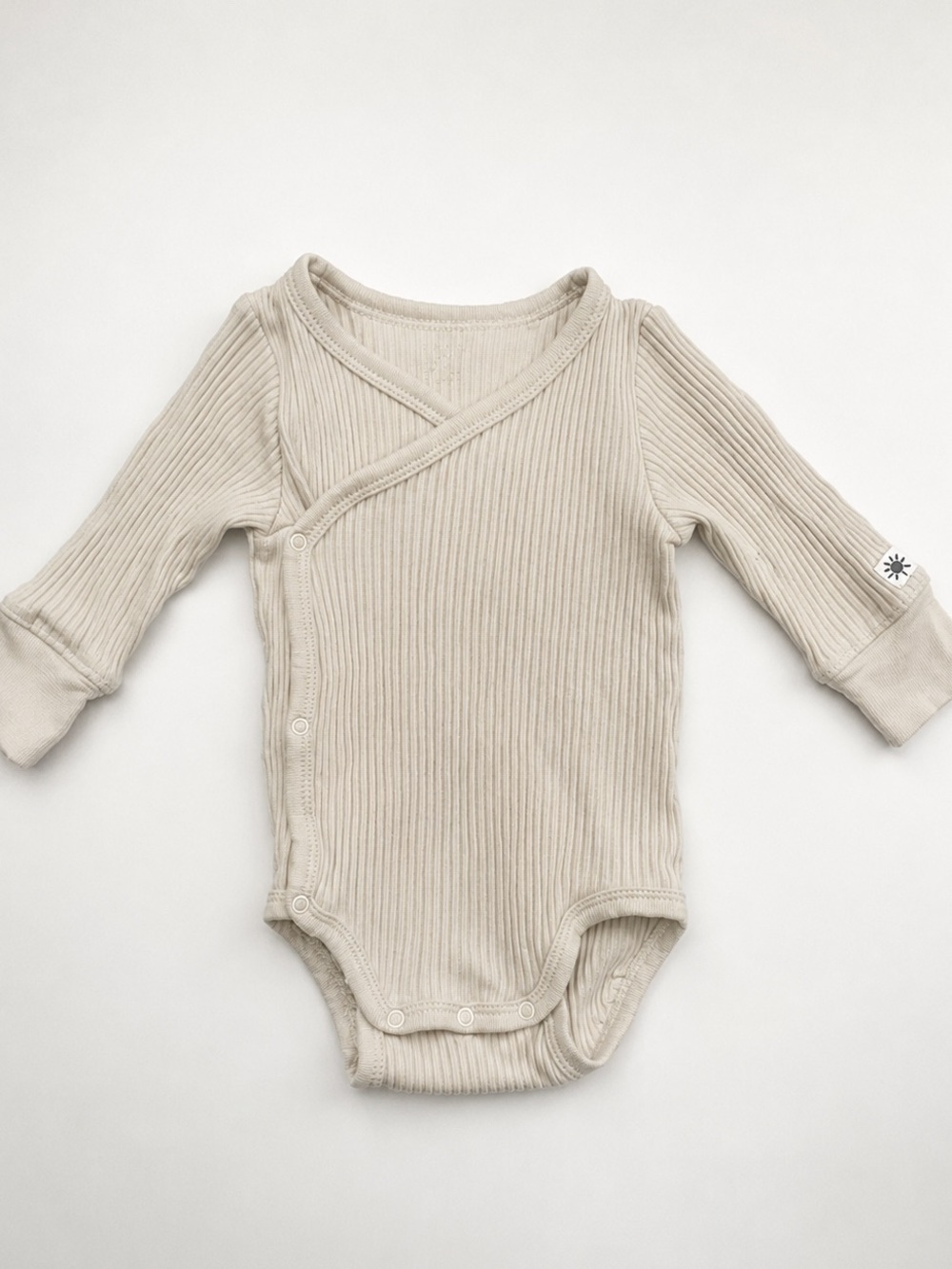 Lindex Baby Organic Neutral Cream Ribbed Wrap Baby Bodysuit